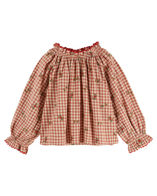 Embroidered Terracotta Gingham Blouse
