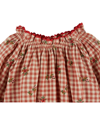 Embroidered Terracotta Gingham Blouse
