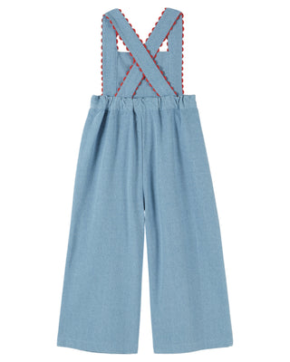 Light Denim Embroidered Flowers Overalls
