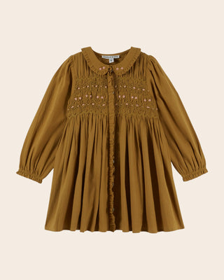 Olive Smocked Embroidered Dress

