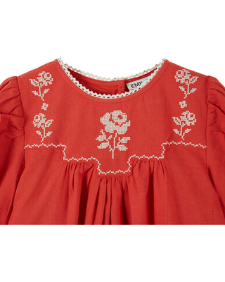 Deep Cherry Red Embroidered Dress
