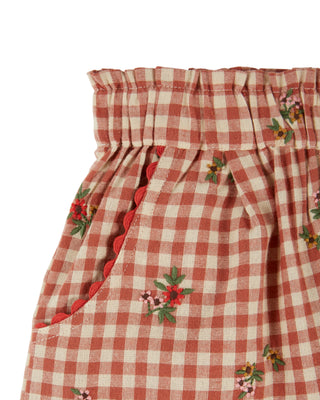 Embroidered Terracotta Gingham Trousers
