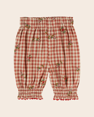Embroidered Terracotta Gingham Baby Pants
