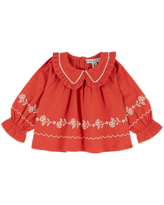 Red Embroidered Ric Rac Blouse
