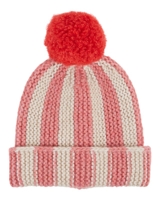 Blush Stripe Knit Pom Hat
