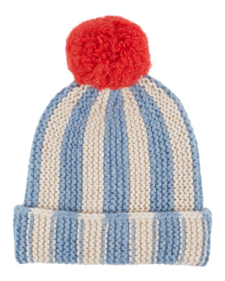 Blue Stripe Knit Pom Hat

