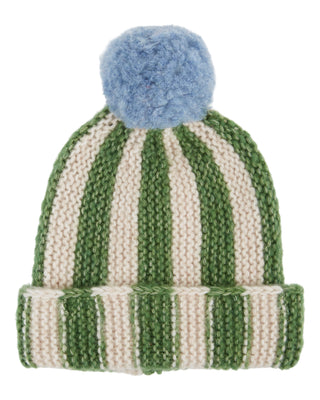Olive Stripe Knit Pom Hat
