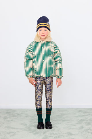 Vanilla and Dark Green Striped Padded Jacket
