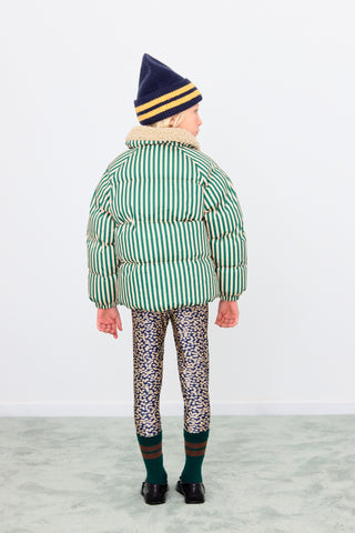 Vanilla and Dark Green Striped Padded Jacket
