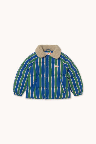 Blue and Green Retro Stripes Padded Jacket
