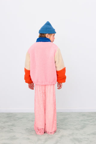Dark Blue Color Block Sherpa Jacket
