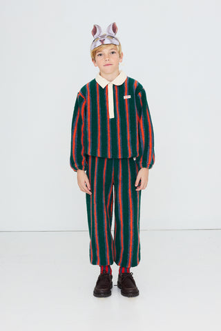 Multicolored Striped Sherpa Polo Sweatshirt
