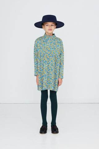 Flower Pattern Rib Mockneck Dress
