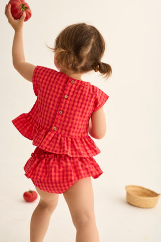 Gingham Cotton Baby Bloomers in Tomato
