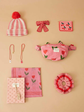 Blush Stripe Knit Pom Hat
