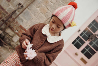 Blush Stripe Knit Pom Hat
