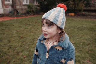 Blue Stripe Knit Pom Hat
