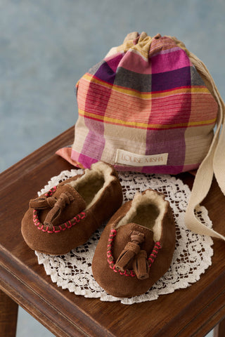 Samsam Fur Lined Suede Leather Baby Slippers

