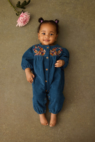 Deep Blue Thin Corduroy Jumpsuit

