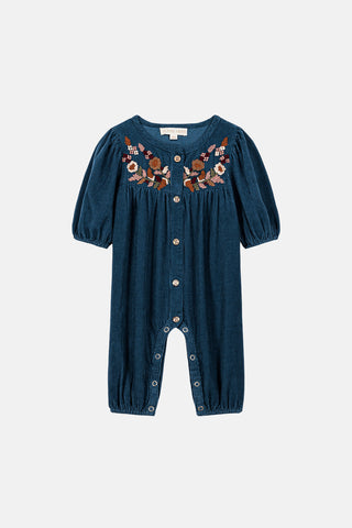 Deep Blue Thin Corduroy Jumpsuit
