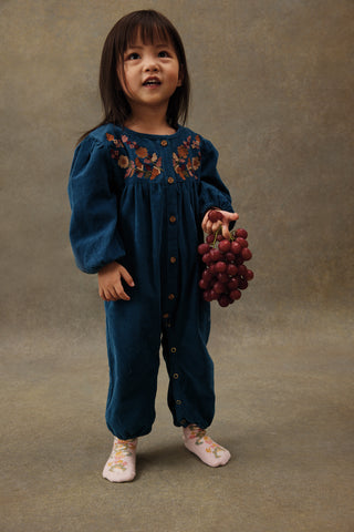 Deep Blue Thin Corduroy Jumpsuit
