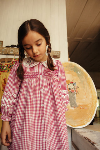 Raspberry Check Delina Dress
