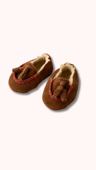 Samsam Fur Lined Suede Leather Baby Slippers
