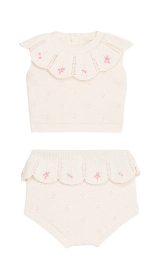 Mylia Knit Embroidered Scallop Set
