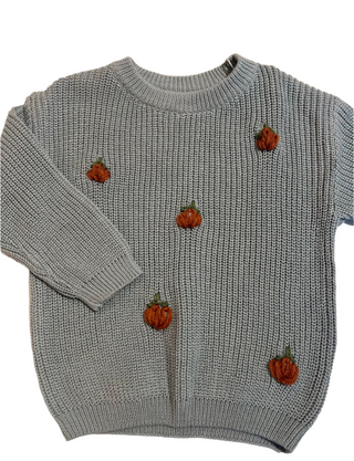 Hand Knit Blue Pumpkin Sweater
