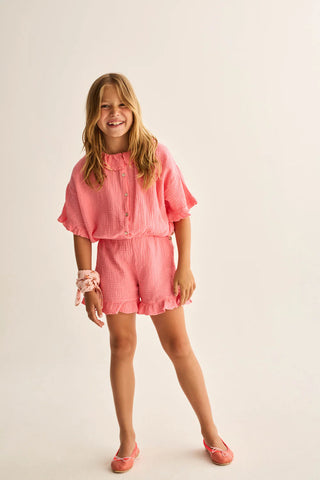 Zinnia Gauze Blouse and Shorts Set in Candy Pink
