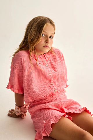 Zinnia Gauze Blouse and Shorts Set in Candy Pink
