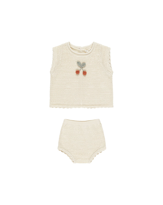 Cherry Scallop Crochet Knit Baby Set