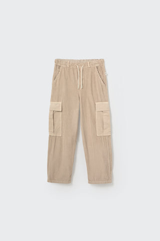 Stone Wide Corduroy Cargo Pants
