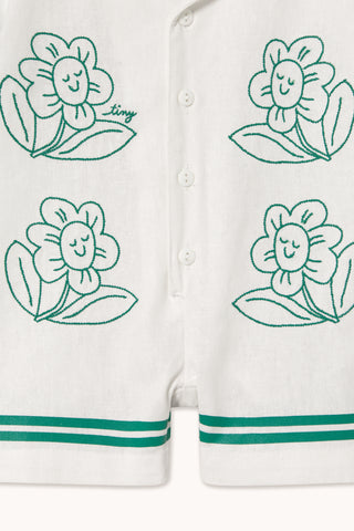 Daisies Embroidered Linen Baby One Piece
