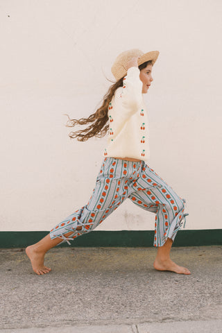 Rose Pattern Pant in Washed Blue
