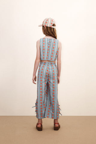 Rose Pattern Pant in Washed Blue

