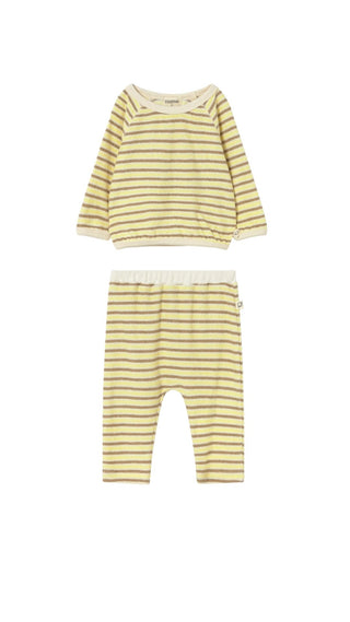 Yellow Striped Terrycloth Sweatshirt and Sweatpant Set
