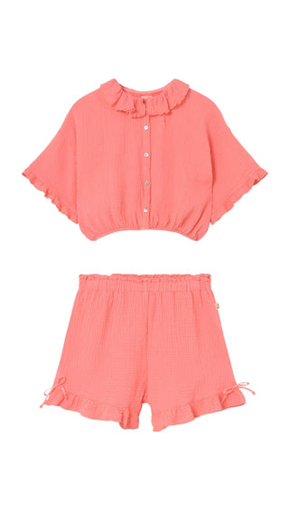 Zinnia Gauze Blouse and Shorts Set in Candy Pink
