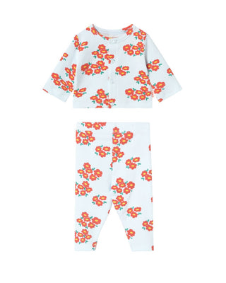 Blossoms Rib Baby Set in Ice Blue
