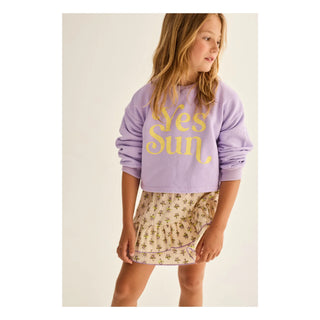 Cotton Fleece Print Puffed Sweatshirt in Lavendar
