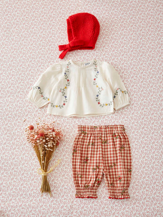 Embroidered Terracotta Gingham Baby Pants
