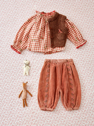 Embroidered Terracotta Gingham Blouse
