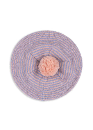 Purple + Pink Knit Striped Beret
