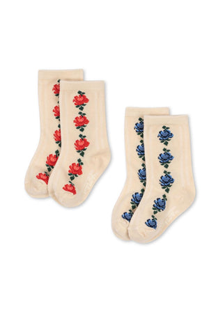 Rose Mix Print 2 Pack Jacquard Socks
