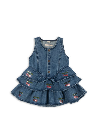 Denim Blue Ruffle Tiered Elba Cherry Dress
