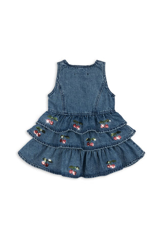 Denim Blue Ruffle Tiered Elba Cherry Dress
