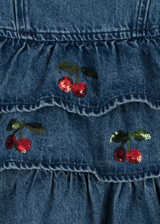 Denim Blue Ruffle Tiered Elba Cherry Dress
