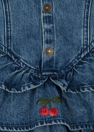 Denim Blue Ruffle Tiered Elba Cherry Dress
