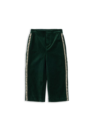 Dark Green Velvet Embroidered Pants
