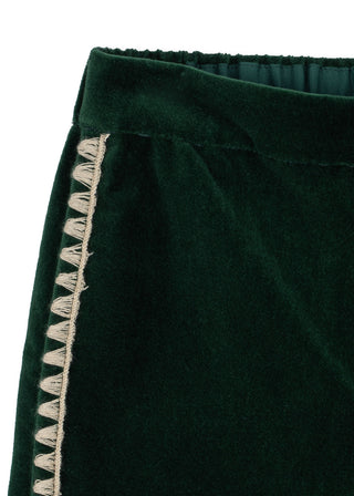Dark Green Velvet Embroidered Pants

